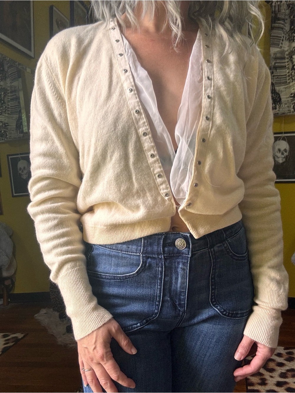 Vintage Cashmere Snap Front Cardigan Sweater Small Medium